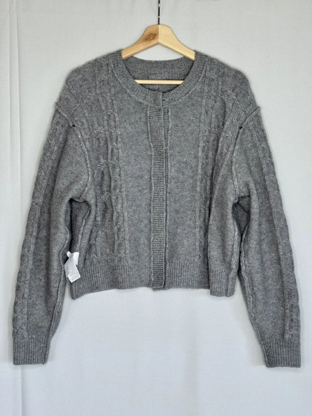 J. Crew Gray Wool Alpaca Acrylic Gold Button Cable Knit Cardigan Sweater Medium